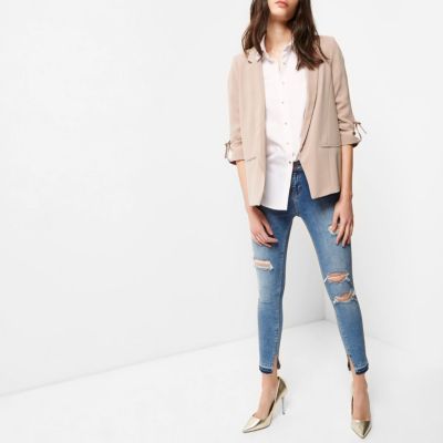 Nude buckle sleeve blazer